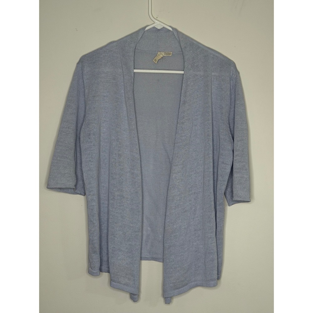 Eileen Fisher Blue 100% Linen Open Front Cardigan Sweater Small